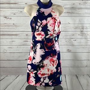 Navy Blue Floral Bodycon Mini Stretch Dress